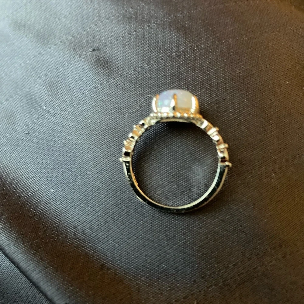 Fire White Opal ring with diamonds set in Sterling  size 5 3/4 and 9.5 - Picture 3 of 5
